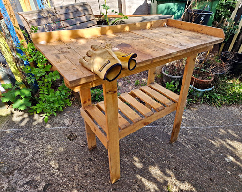 Wooden work bench greenhouse - work,